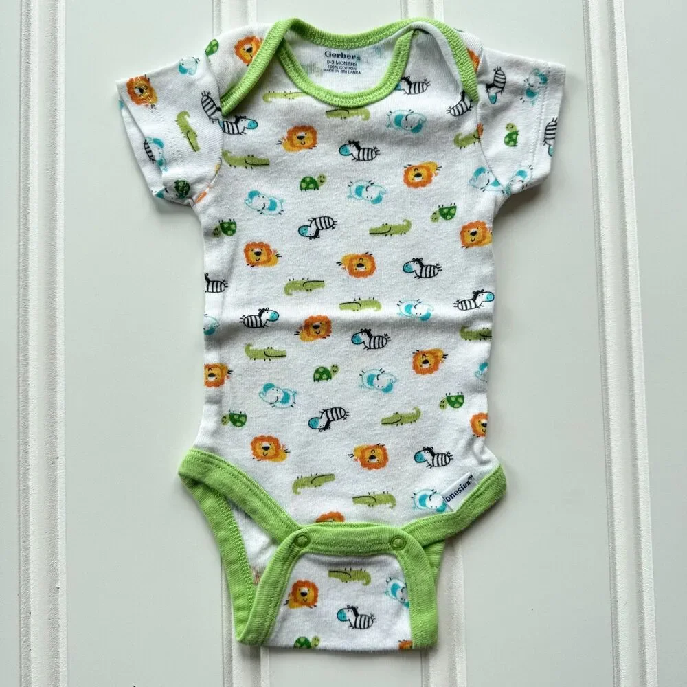 4/$10 - Set of 3 Gerber Cotton Baby Onesies | Vehicles Zoo Animals Polka Dots 0-